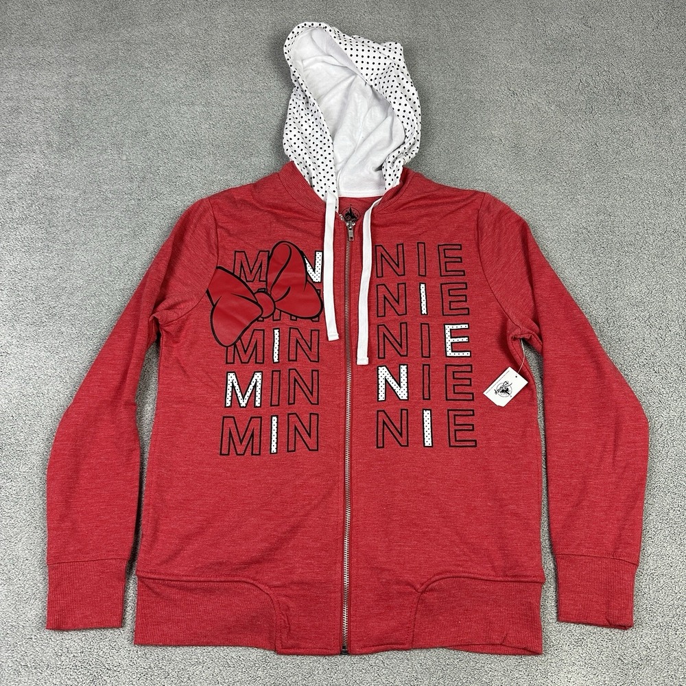 Disney Minnie‎ Mouse Hoodie Womens Medium Red Polka Dots Sweater Collectible New